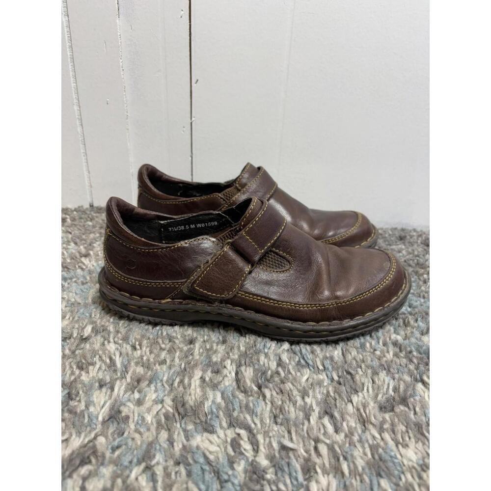 Born Shoes Womens 7.6 Clog Brown Leather Adjustable Strap Comfort Casual
